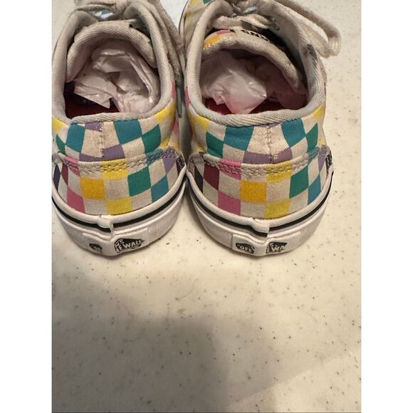Vans Missy Girl's Multicolor Checkerboard Rainbow Lace-up Sneakers Size 1 - Picture 4 of 8